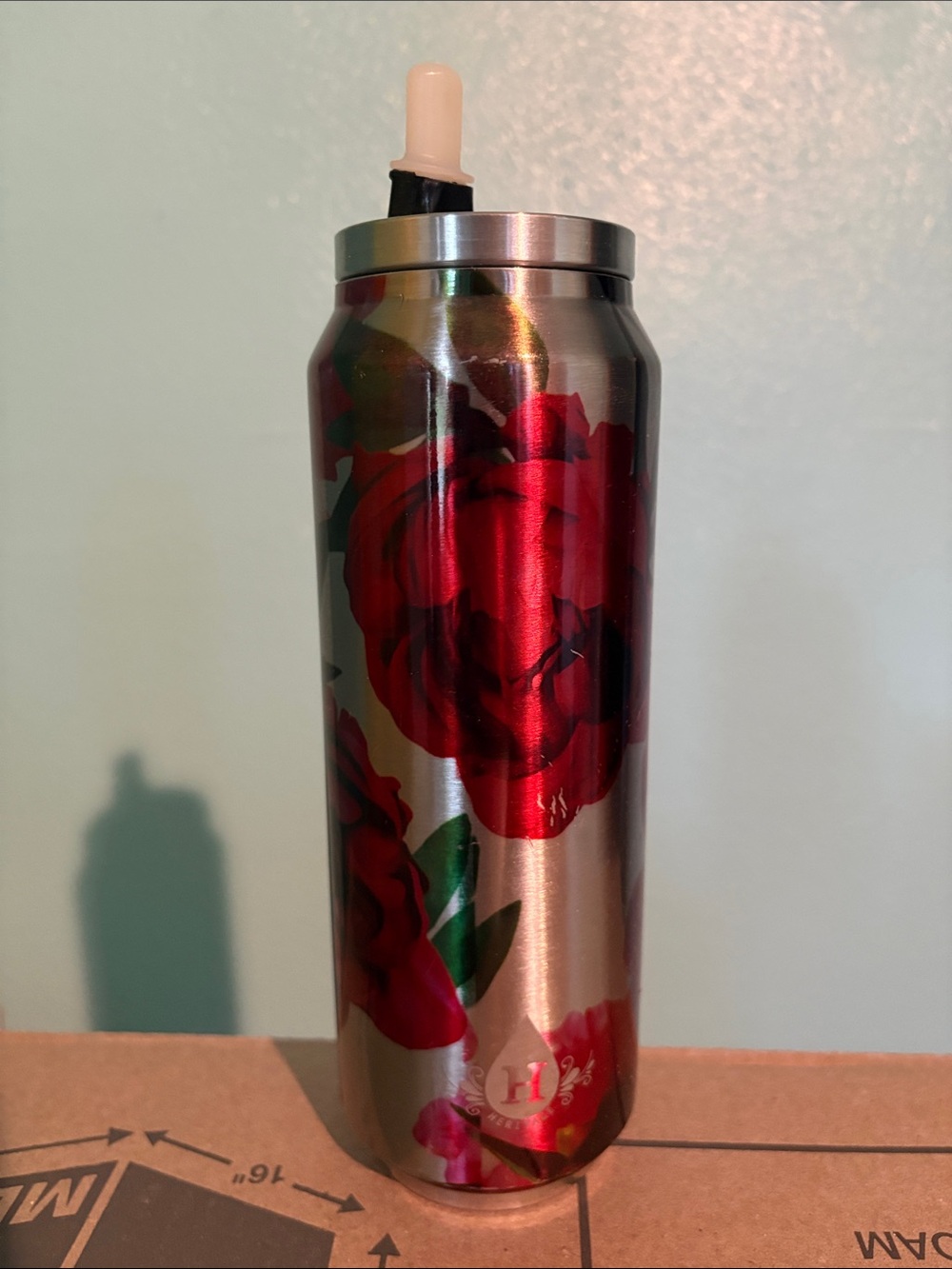 Heritage Stainless Steel Bottle with Red Rose Design
